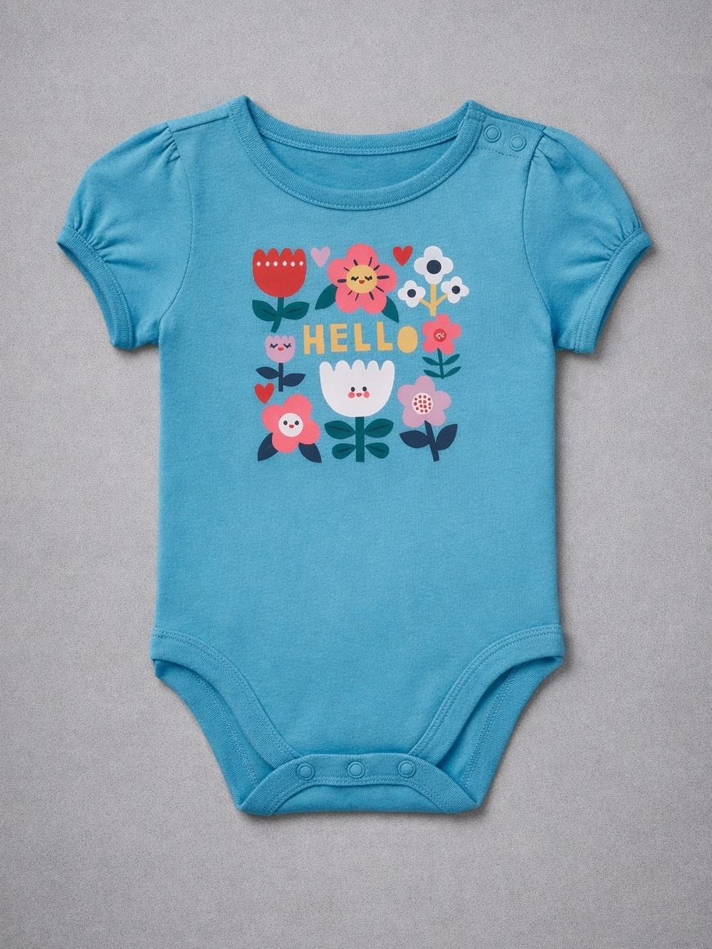 Garanimals Turquoise Floral "HELLO" Baby Bodysuit